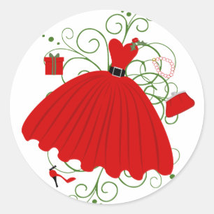 Beautiful, Christmas Dress Classic Round Sticker