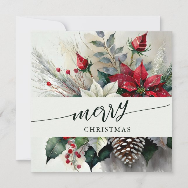 Beautiful Christmas Floral Bouquet Holiday Card (Front)