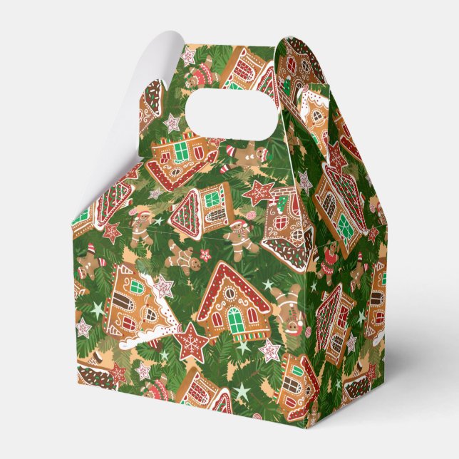 Beautiful Christmas Gingerbread Houses Green  Favor Box (Front Side)