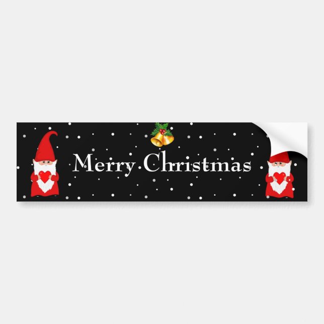 Beautiful Christmas Gnomes on Black Bumper Sticker (Front)