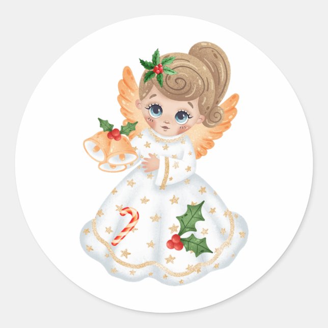 Beautiful Christmas Little Angel Classic Round Sticker (Front)