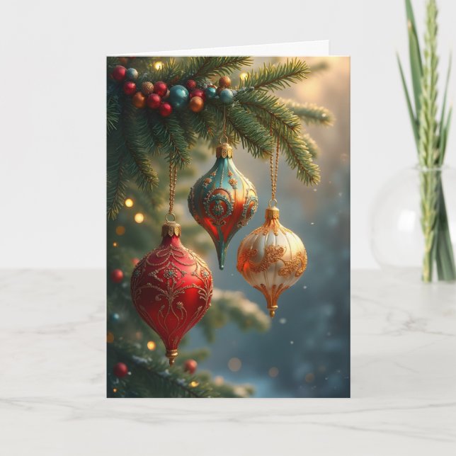 Beautiful Christmas Ornaments Holiday Card (Front)