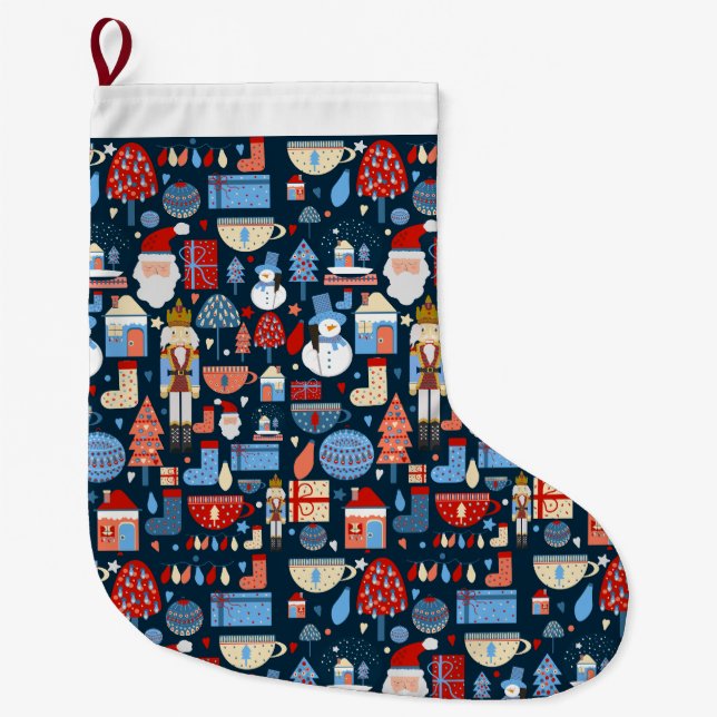 beautiful Christmas pattern Large Christmas Stocking (Front)