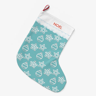 Beautiful Christmas Pattern on Light Blue Large Christmas Stocking