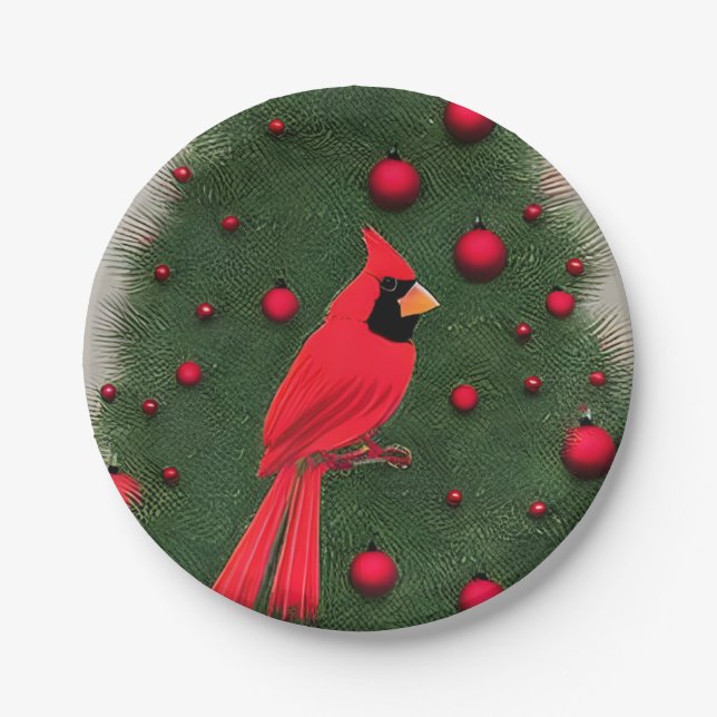 Beautiful Christmas Red Cardinal Paper Plate (Front)