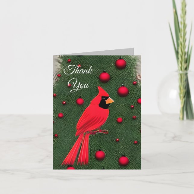 Beautiful Christmas Red Cardinal Thank You Card (Front)