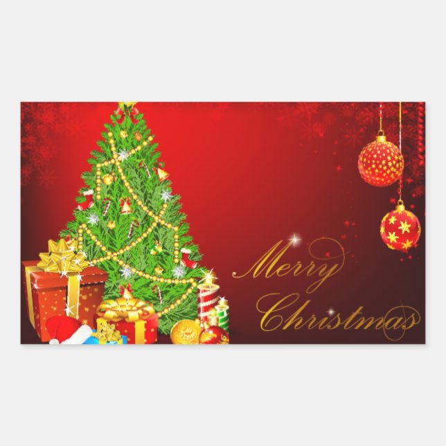 Beautiful Christmas Tree,Red & Golden Balls Sticker (Front)