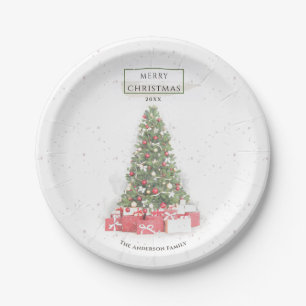 Beautiful Christmas Tree Watercolor Holidays Art P Paper Plate