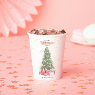 Beautiful Christmas Tree Watercolor Holidays Art Paper Cups