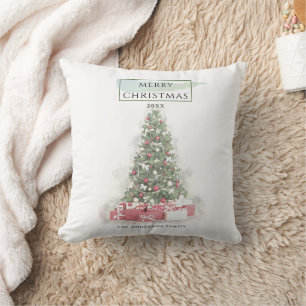 Beautiful Christmas Tree Watercolor Holidays Art Throw Pillow