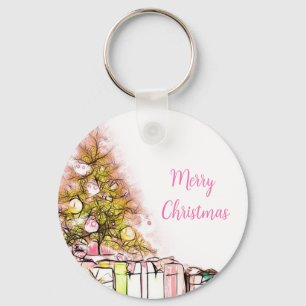 Beautiful Christmas Tree with Presents Keychain