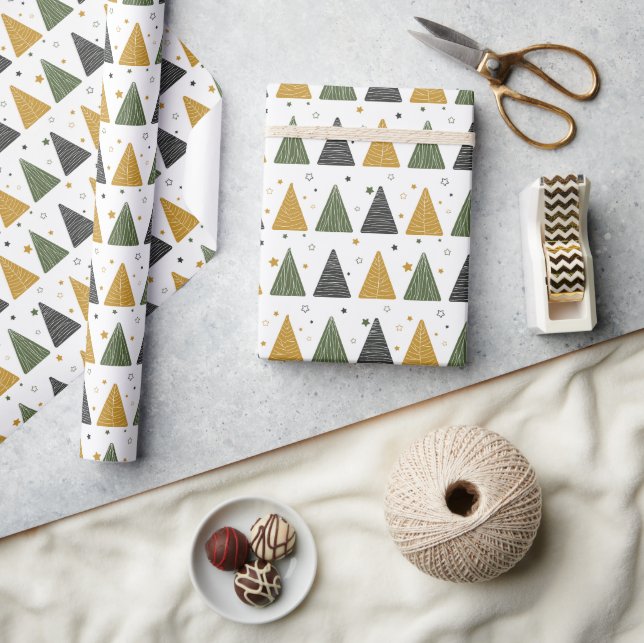 Beautiful Christmas trees and stars Wrapping Paper (Crafts)