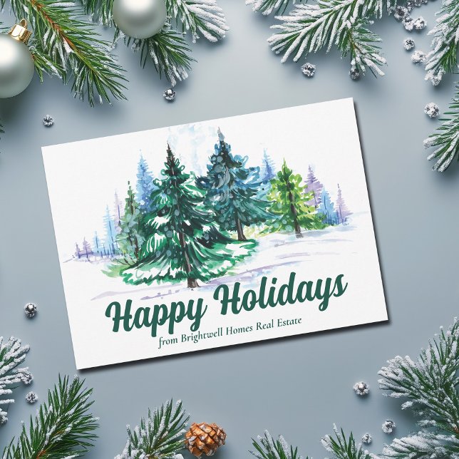 Beautiful Christmas Trees Landscape Custom Company Holiday Card (Creator Uploaded)