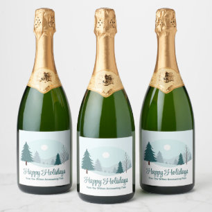 Beautiful Christmas Trees Winter Holiday Party Sparkling Wine Label