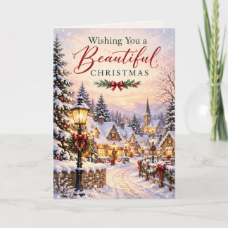 Beautiful Christmas Village Snowy Winter Scene  Holiday Card
