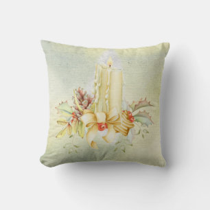 Beautiful Christmas Watercolor Candle Design Throw Pillow