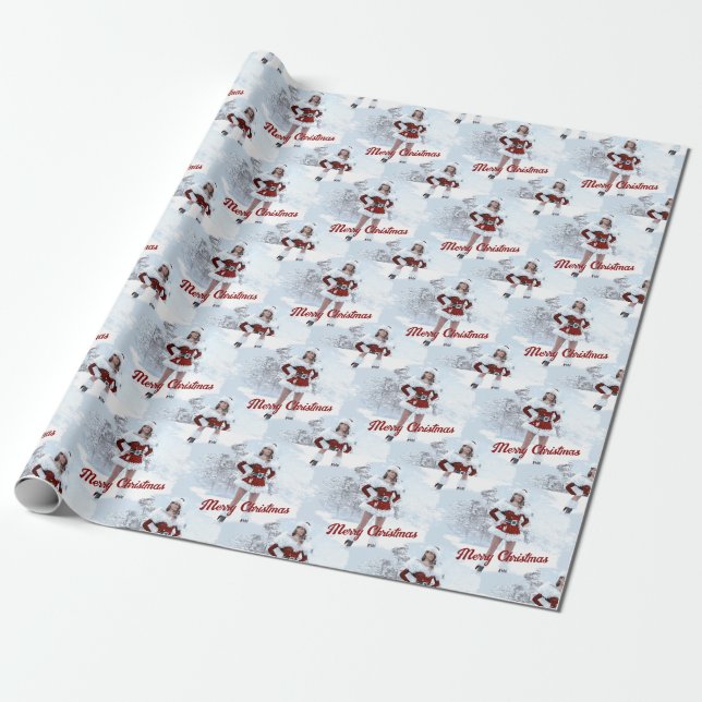 Beautiful Christmas Woman over Winter Snow Wrapping Paper (Unrolled)