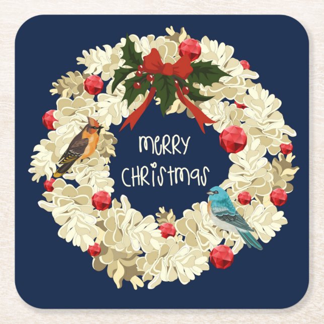Beautiful Christmas Wreath Coaster Set (Front)