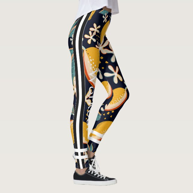 Beautiful citrus pattern l Workout l Navy blue Leggings (Right)