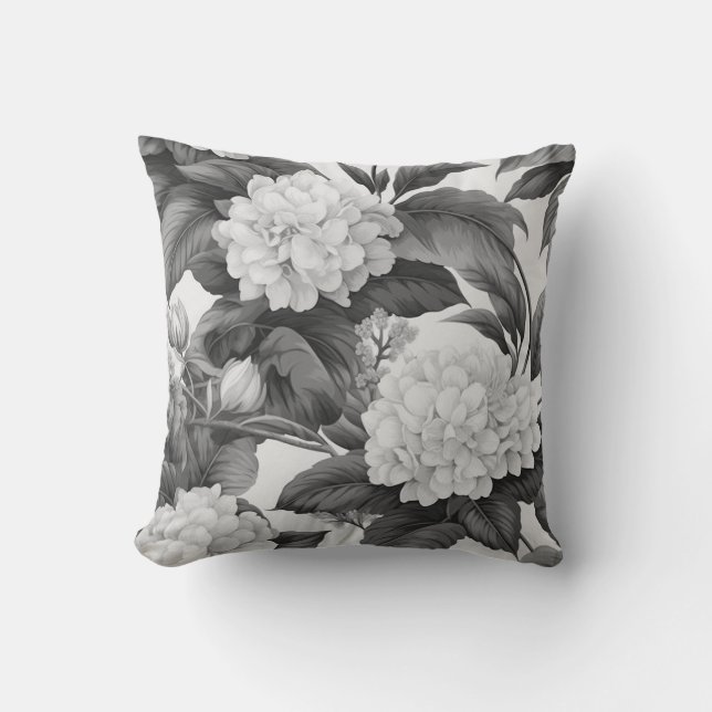 Beautiful classic black and white floral pattern throw pillow (Front)