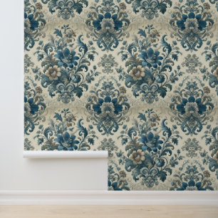 Beautiful classic Blue flowers 19th century style Wallpaper