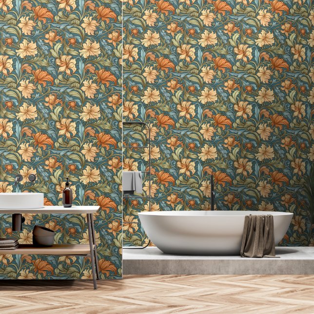 Beautiful classy Morris style artwork Colourful Wallpaper (Bathroom)