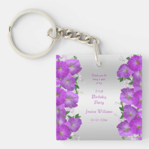 Beautiful Classy Petunias Floral Birthday Keychain