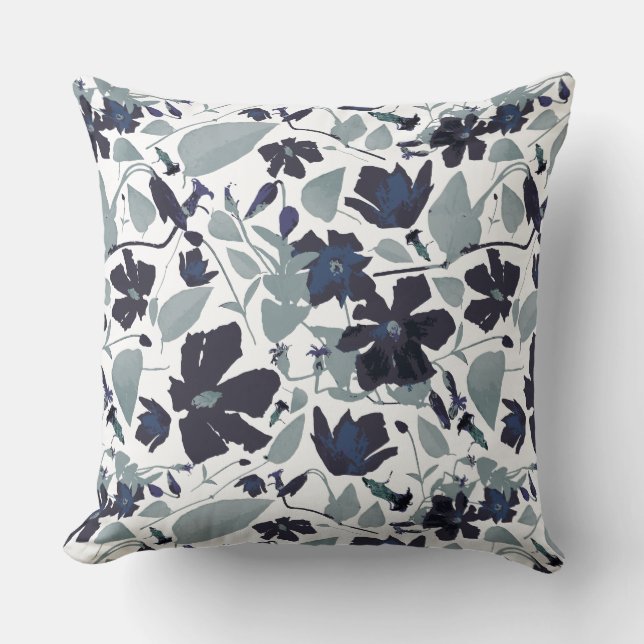 Beautiful Clematis Floral Watercolor Pattern Throw Pillow (Front)