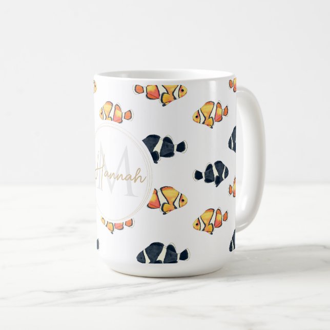 Beautiful Clown Fish Painting Black and Yellow Coffee Mug (Front Right)