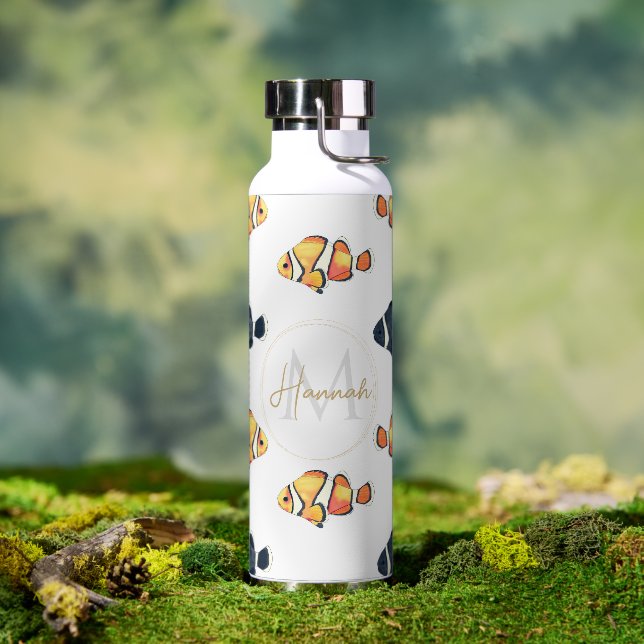 Beautiful Clown Fish Painting Black and Yellow Water Bottle (Outdoor)
