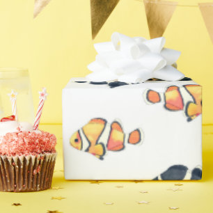 Beautiful Clown Fish Painting Black and Yellow Wrapping Paper