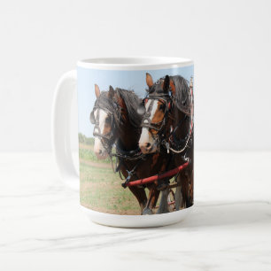 Beautiful clydesdale horses plowing coffee mug