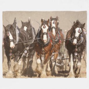 Beautiful Clydesdale Horses Plowing - Team Work Fleece Blanket