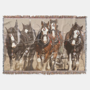 Beautiful Clydesdale Horses Plowing - Team Work Throw Blanket