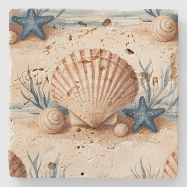 Beautiful Coastal Nautical Rustic Stylish Elegant Stone Coaster (Front)