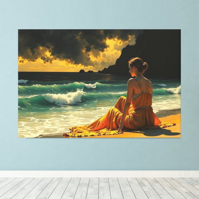 Beautiful Coastal Night Seaside Reflection  Canvas Print (Insitu(Wood Floor))