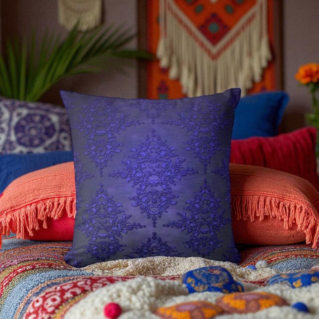 Beautiful Cobalt Blue Damask Throw Pillow (Creator Uploaded)