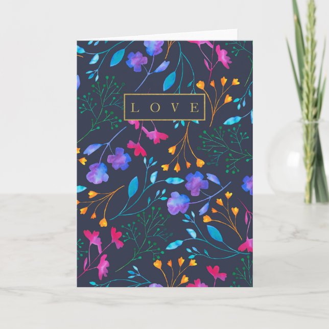 Beautiful Color Floral Watercolour Greetings Card (Front)