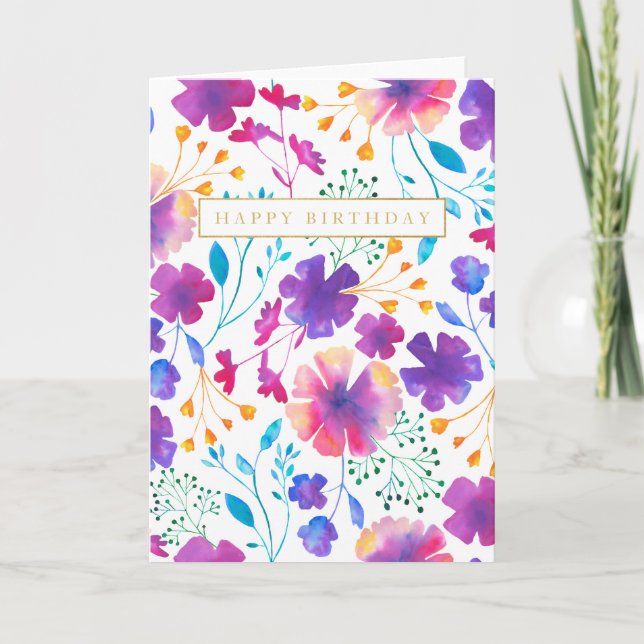 Beautiful Color Floral Watercolour Greetings Card (Front)