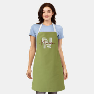 Beautiful color olive green Stylish big initial Apron