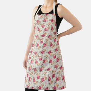 Beautiful color peony pattern on green apron