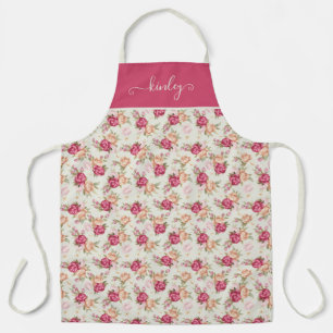 Beautiful color peony pattern on green apron