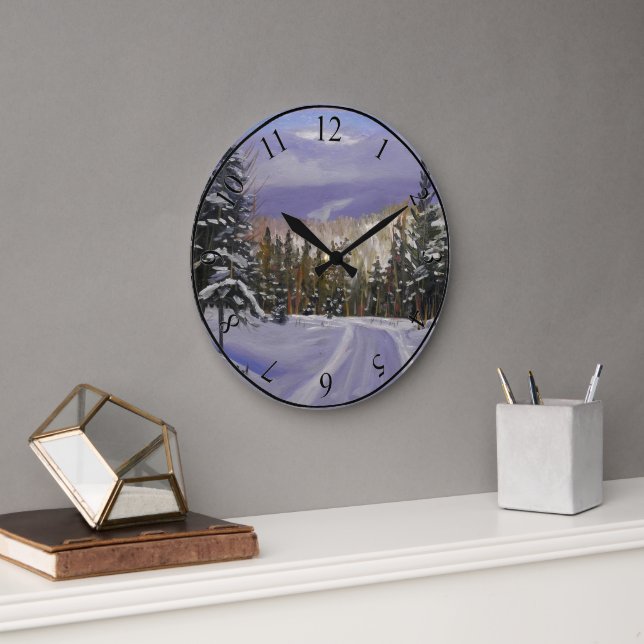 Beautiful Colorado Mountain Snow Scene Large Clock (Office)