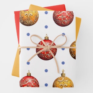 Beautiful Colorful Christmas Ornaments & Solids Wrapping Paper Sheet