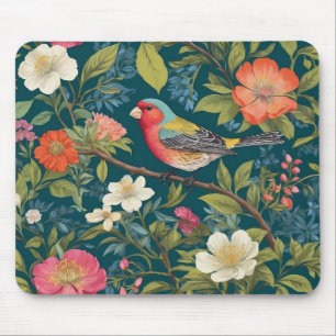 Beautiful Colorful Finch Bird Botanical Mouse Pad