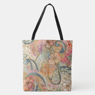 Beautiful  Colorful Flowers and Pattern Tote Bag