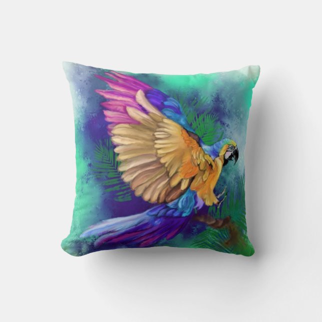 Beautiful Colorful Parrot Throw Pillow (Front)