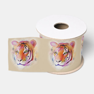 Beautiful Colorful Tiger Watercolor painting Grosgrain Ribbon