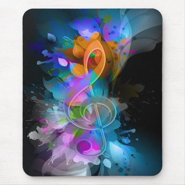 Beautiful Colorful Treble Clef Flower Leaves Paint Mouse Pad (Front)