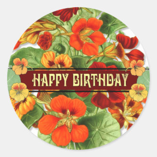 Beautiful Colorful Vintage Floral Hapyp Birthday Classic Round Sticker